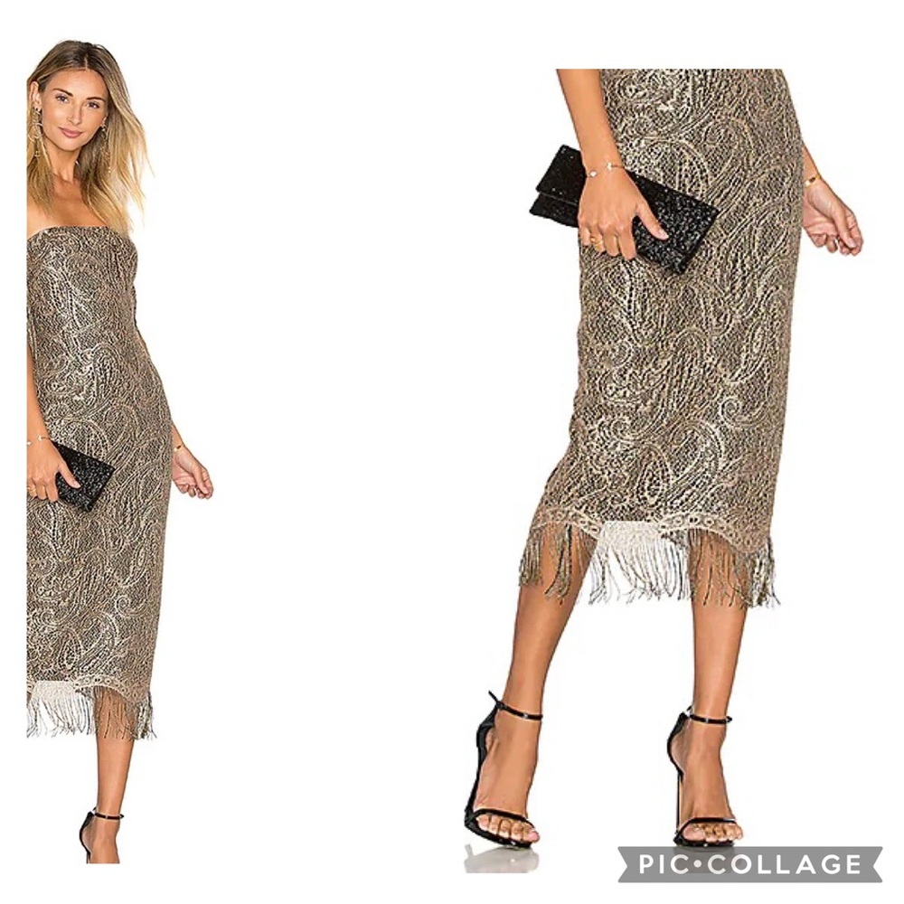 Misha‎ Collection Gold Lace  Strapless Dress